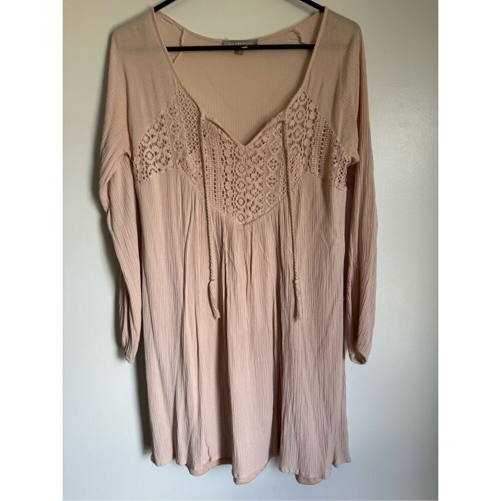 Purple Snow Womens Pink Floral Rayon Crochet Lace Tassle Tunic sz M Boho Cottage - Picture 2 of 5